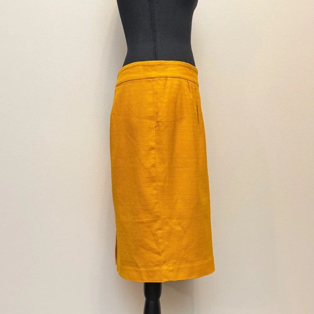 Banana Republic Mustard Yellow Gold Textured Cotton Pencil Skirt Womens 8 Career